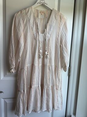 Pink Chicken New York Lurex Stripe Lightweight Beach Coverup Dress Tassel XS